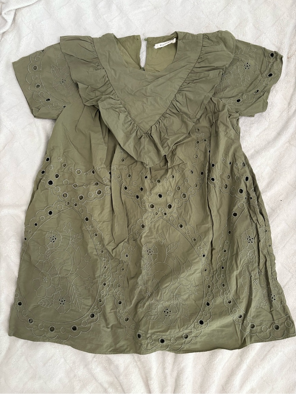 Olive Eyelet Ruffle Babydoll Dress